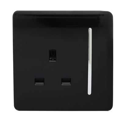 Trendi 1 Gang Artistic Modern 13 Amp Switched Plug Socket Black ART-SKT13BK
