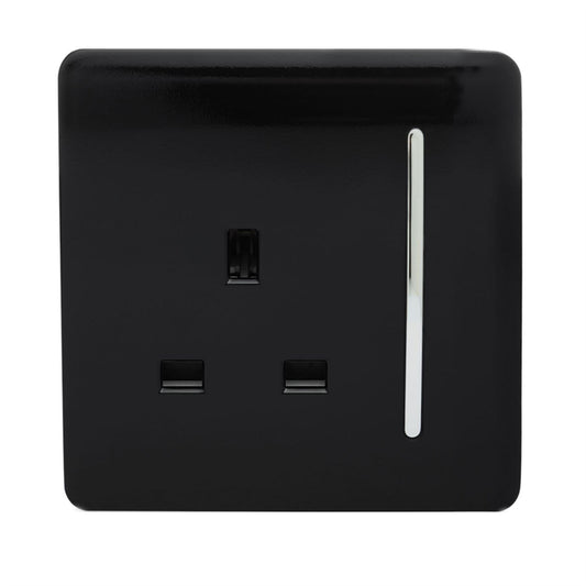 Trendi 1 Gang Artistic Modern 13 Amp Switched Plug Socket Black ART-SKT13BK