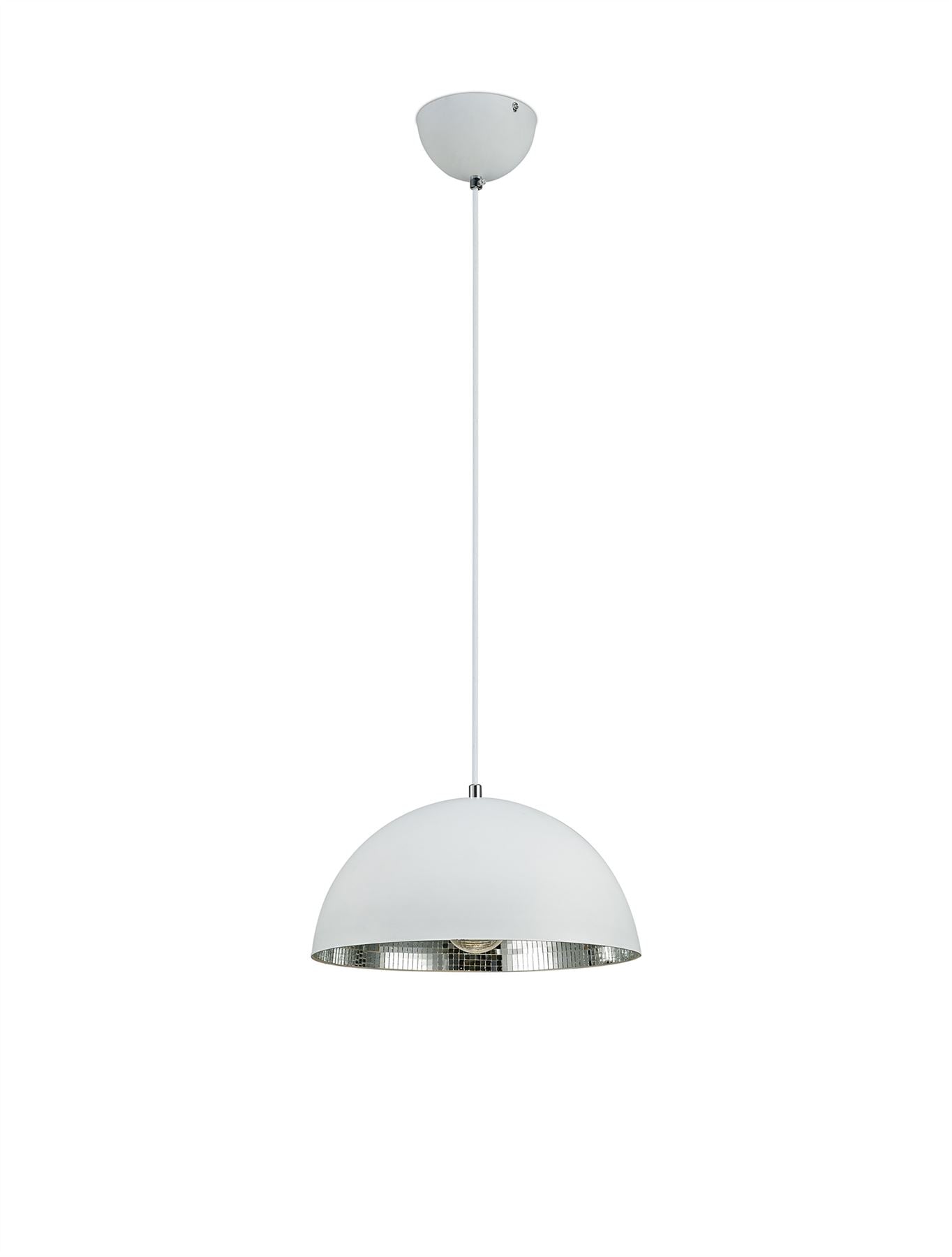 Deco Krista 30cm Single Pendant 1 Light E27, Matt White/Mirror Mosaic Inner