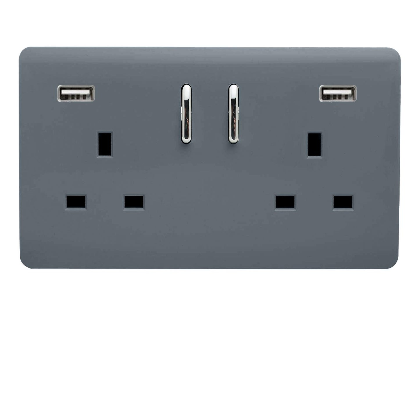 Trendi 2 Gang Artistic Modern Glossy 13 Amp 2 x 3.1mA USB Switched Plug Socket Warm Grey