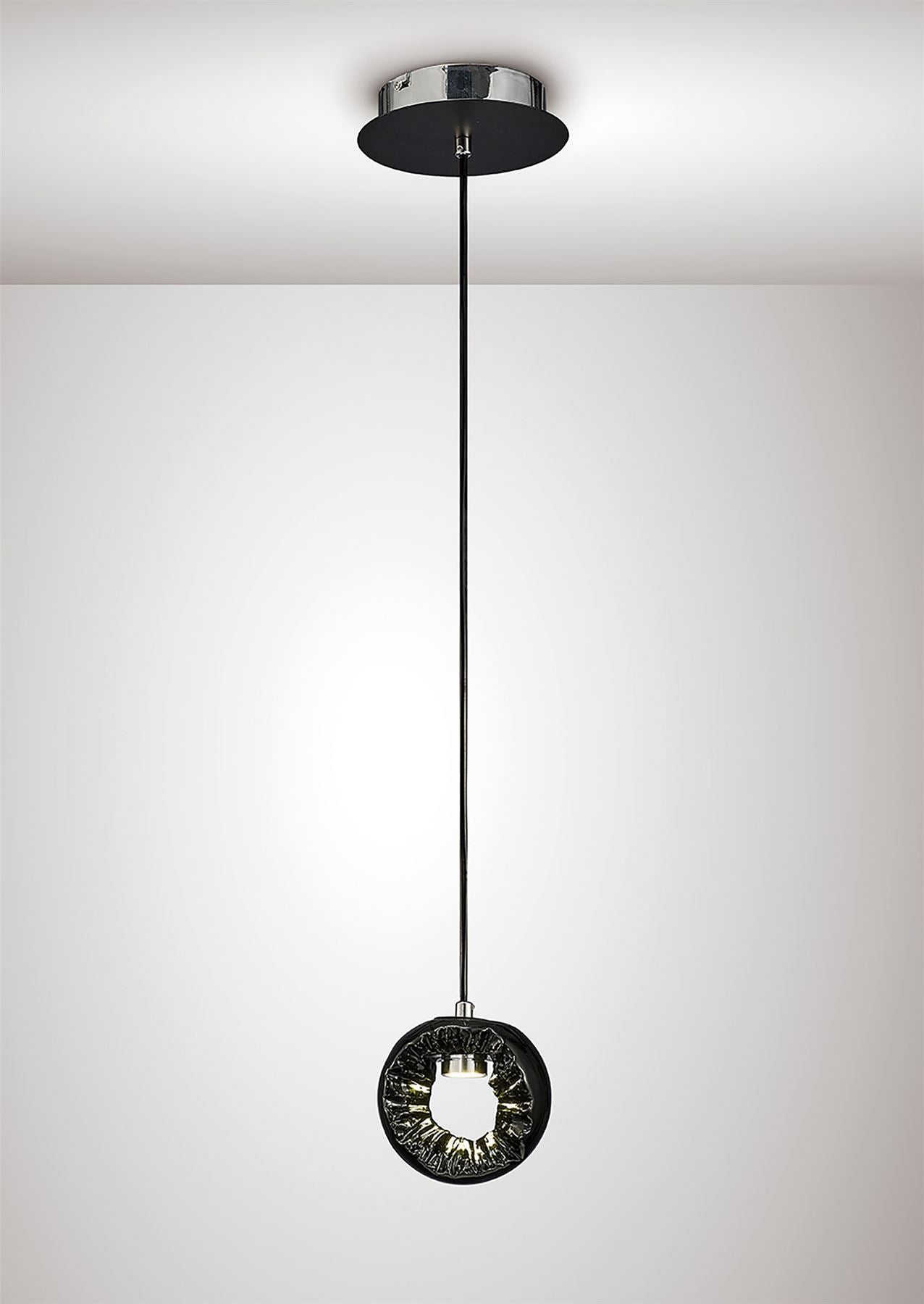 Diyas Salvio 15cm Ceramic Round Sculpture  1 x 3W LED 4200K Chrome/Black, 3yrs Warranty Ceiling Pendant Light Fitting