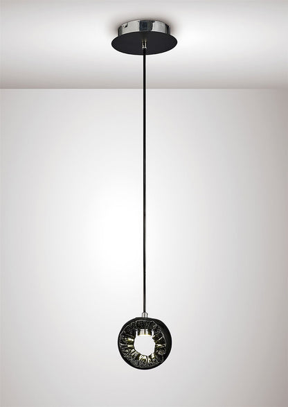Diyas Salvio 15cm Ceramic Round Sculpture  1 x 3W LED 4200K Chrome/Black, 3yrs Warranty Ceiling Pendant Light Fitting