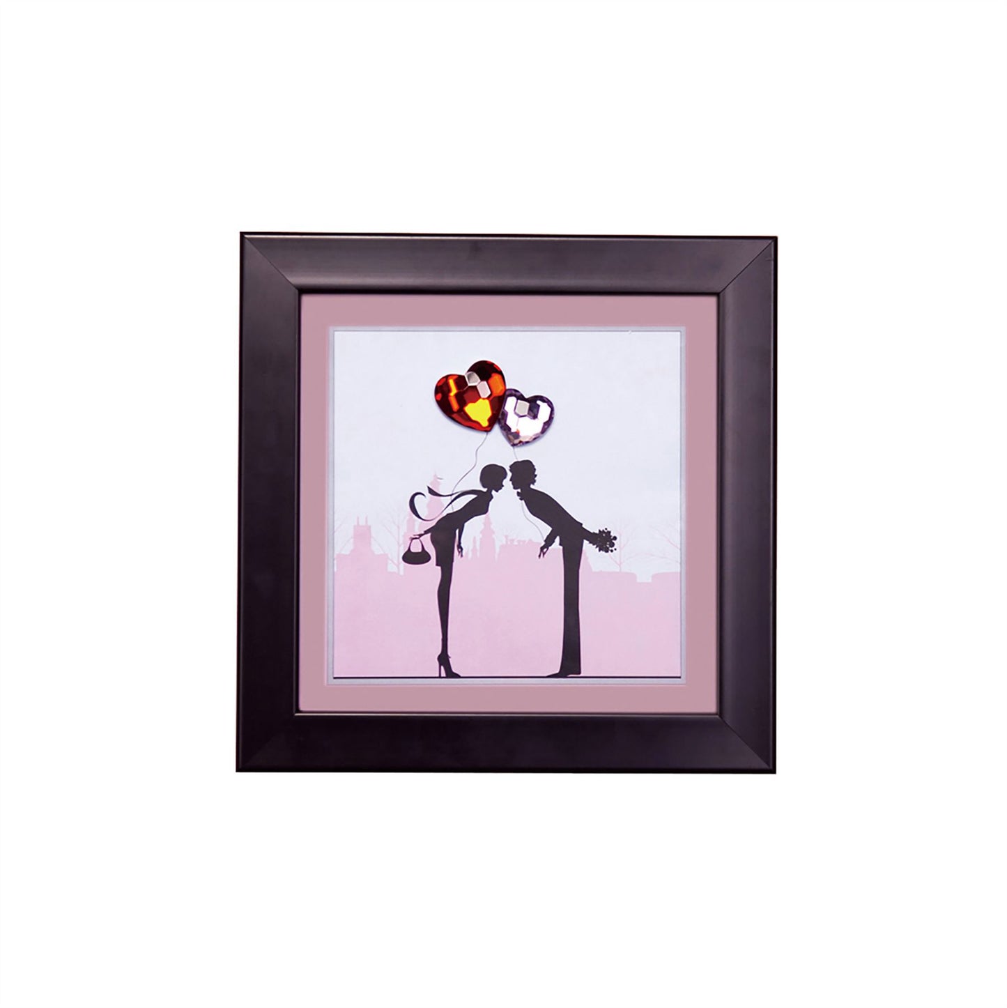 Diyas Home Crystal Wall Art (DH) Emotion Couple Kissing, Black Frame Red, Pink Crystal Framed