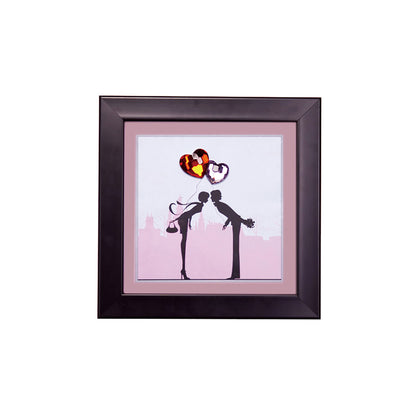 Diyas Home Crystal Wall Art (DH) Emotion Couple Kissing, Black Frame Red, Pink Crystal Framed