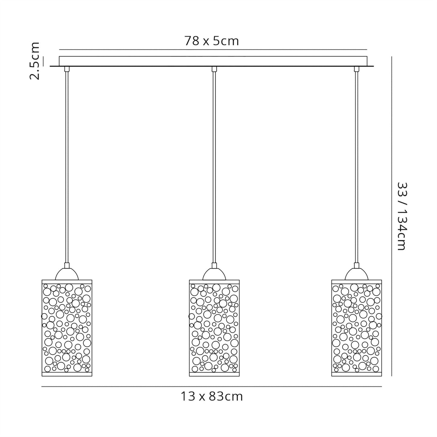 Deco Charon Circle Pattern Pendant 3 Light E27 Linear Polished Chrome