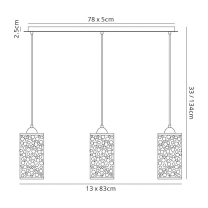 Deco Charon Circle Pattern Pendant 3 Light E27 Linear Polished Chrome