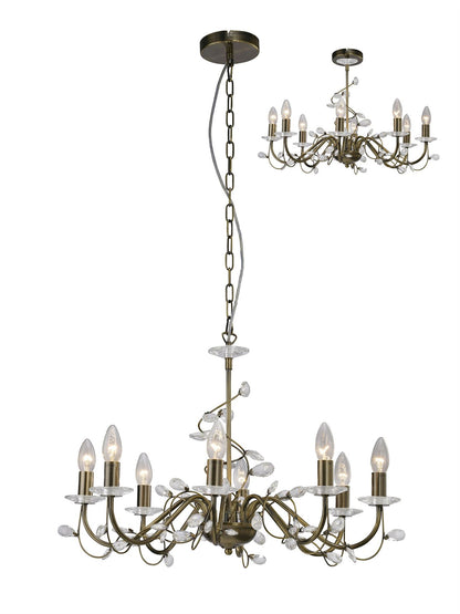 Diyas Willow 64cm  WITHOUT SHADE 8 Light E14 Antique Brass/Crystal Ceiling Pendant Light Fitting