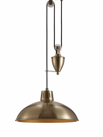Deco Wellington 37cm Pulley System Pendant 1 Light E27 Antique Brass