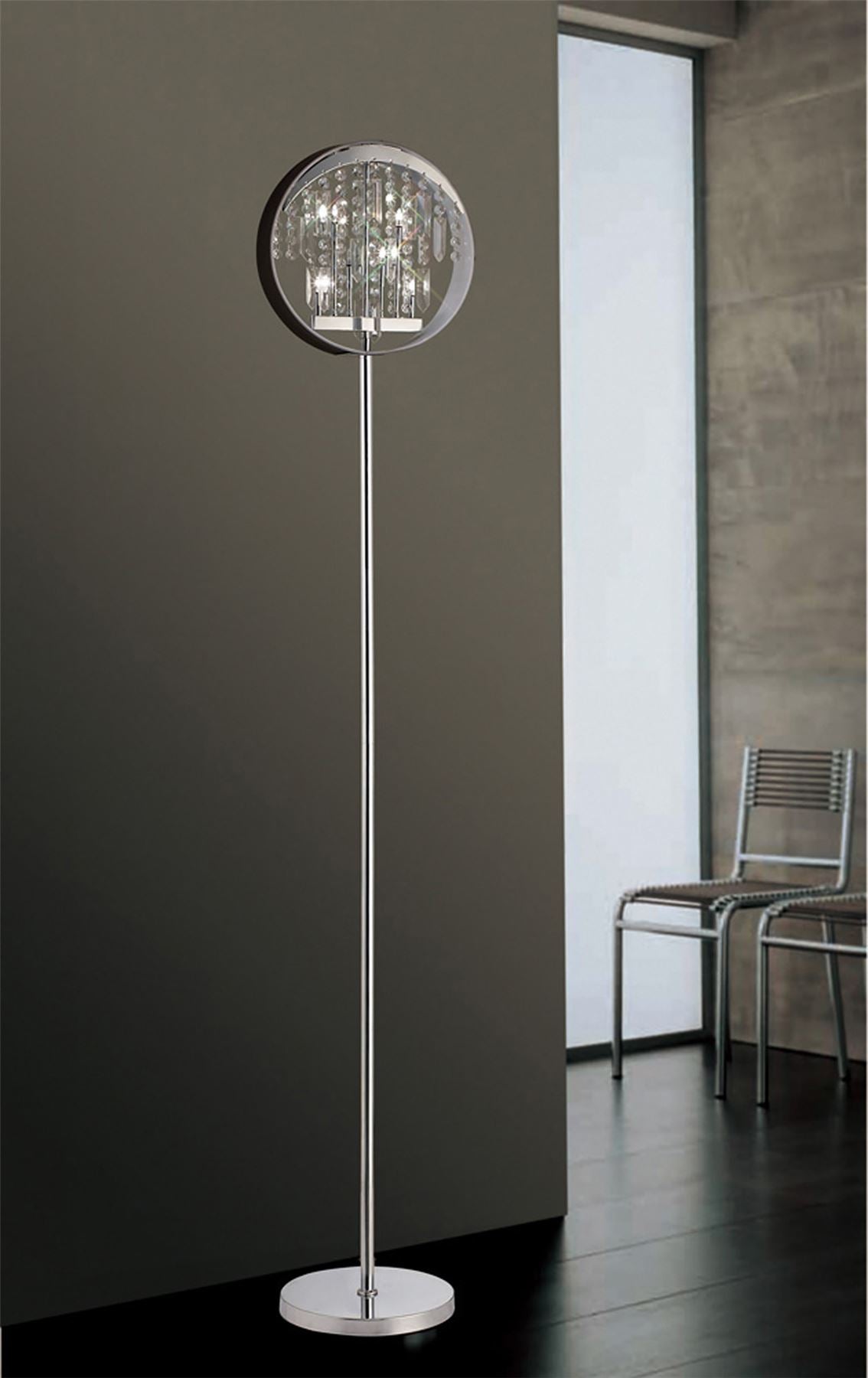 Diyas Geo Floor Lamp with Black Shade 9 Light G4 Polished Chrome/Crystal, NOT LED/CFL Compatible