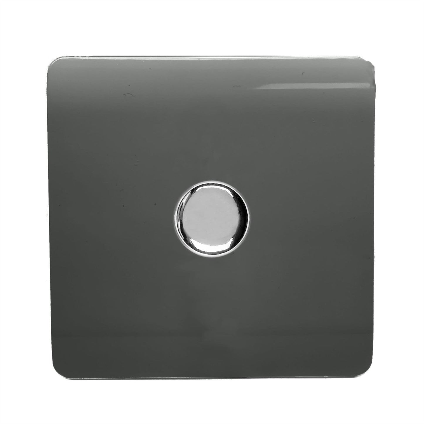 Trendi 1 Gang 2 Way 240V 100w LED Dimmer Screwless Raised Front Plate Plastic Artistic Modern Glossy 10 Amp Chrome Single Electrical Wall Light Switch in Charcoal - ART-LDMCH