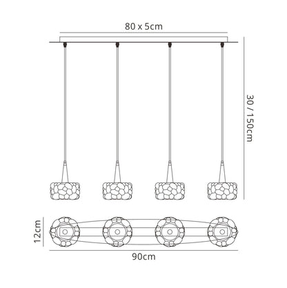 Mantra M3920 O2 Linear Pendant 4 Light G9 Line, Polished Chrome