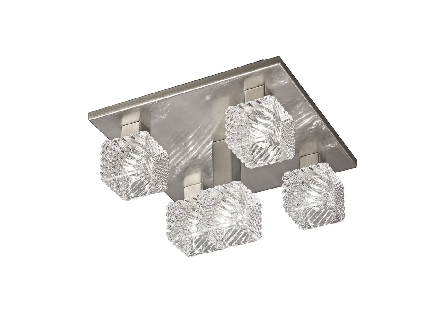 Deco Accor Ceiling Flush 5 Light G9, 230mm Square, Satin Nickel/Clear Glass