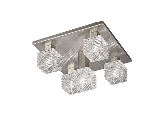 Deco Accor Ceiling Flush 5 Light G9, 230mm Square, Satin Nickel/Clear Glass