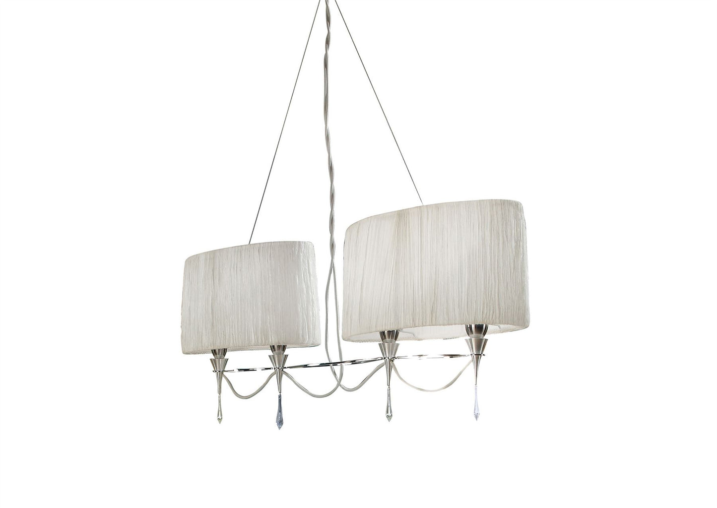 Mantra Lucca Linear Pendant 2 Arm 4 Light E27 Line, Polished Chrome with White Shades & Clear Crystal