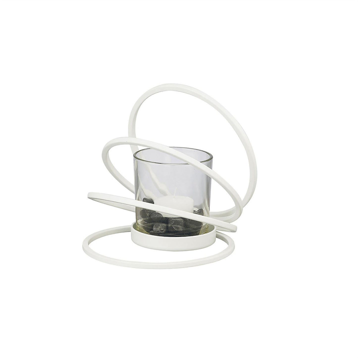 Diyas Home (DH) Oreo Candle Holder 4 Ring Small White/Clear Glass Art