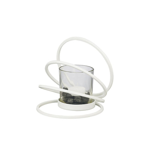 Diyas Home (DH) Oreo Candle Holder 4 Ring Small White/Clear Glass Art