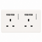 Trendi 2 Gang 13 Amp 4 x 2.1mA Type A USB Switched Plug Socket in Matt White - ART-SKT213USBMWH