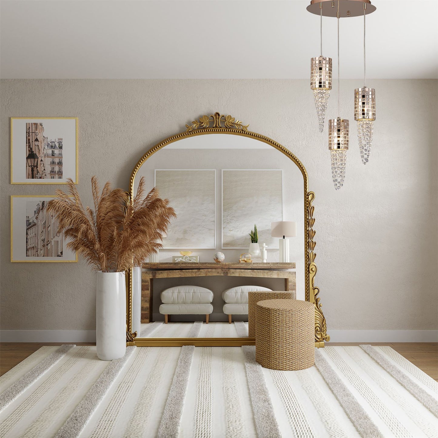 Diyas Camden 35cm  3 Light G9 Round Rose Gold/Mosaic Glass/Crystal Ceiling Pendant Light Fitting