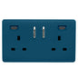 Midnight Blue Screwless 2 Gang Switched Double Socket 13A With 2 x USB-C 45W (Shared), (35mm Back Box Req.), 10yrs Warranty