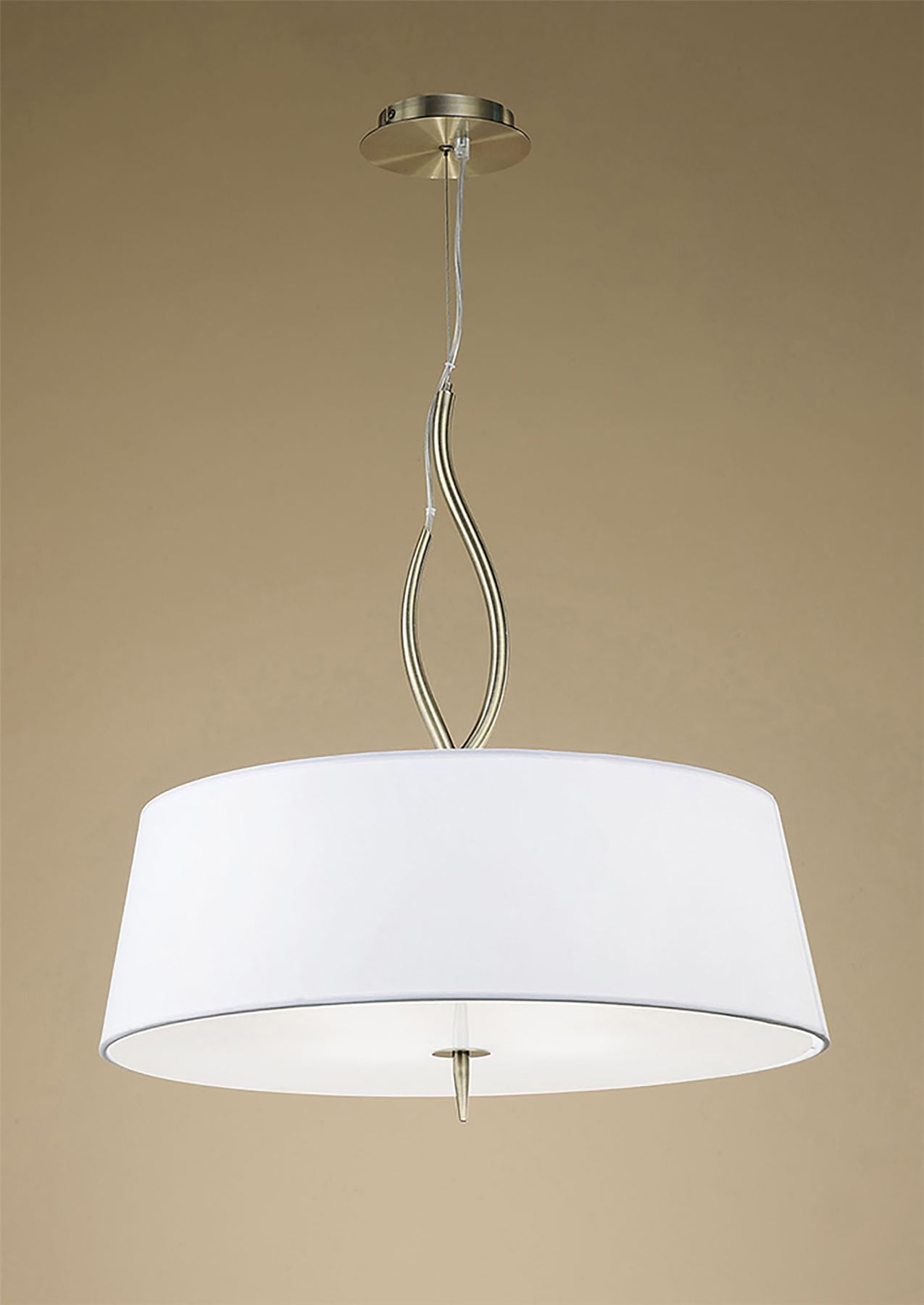 Mantra Ninette 60cm Pendant 4 Light E27, Antique Brass with Ivory White Shades
