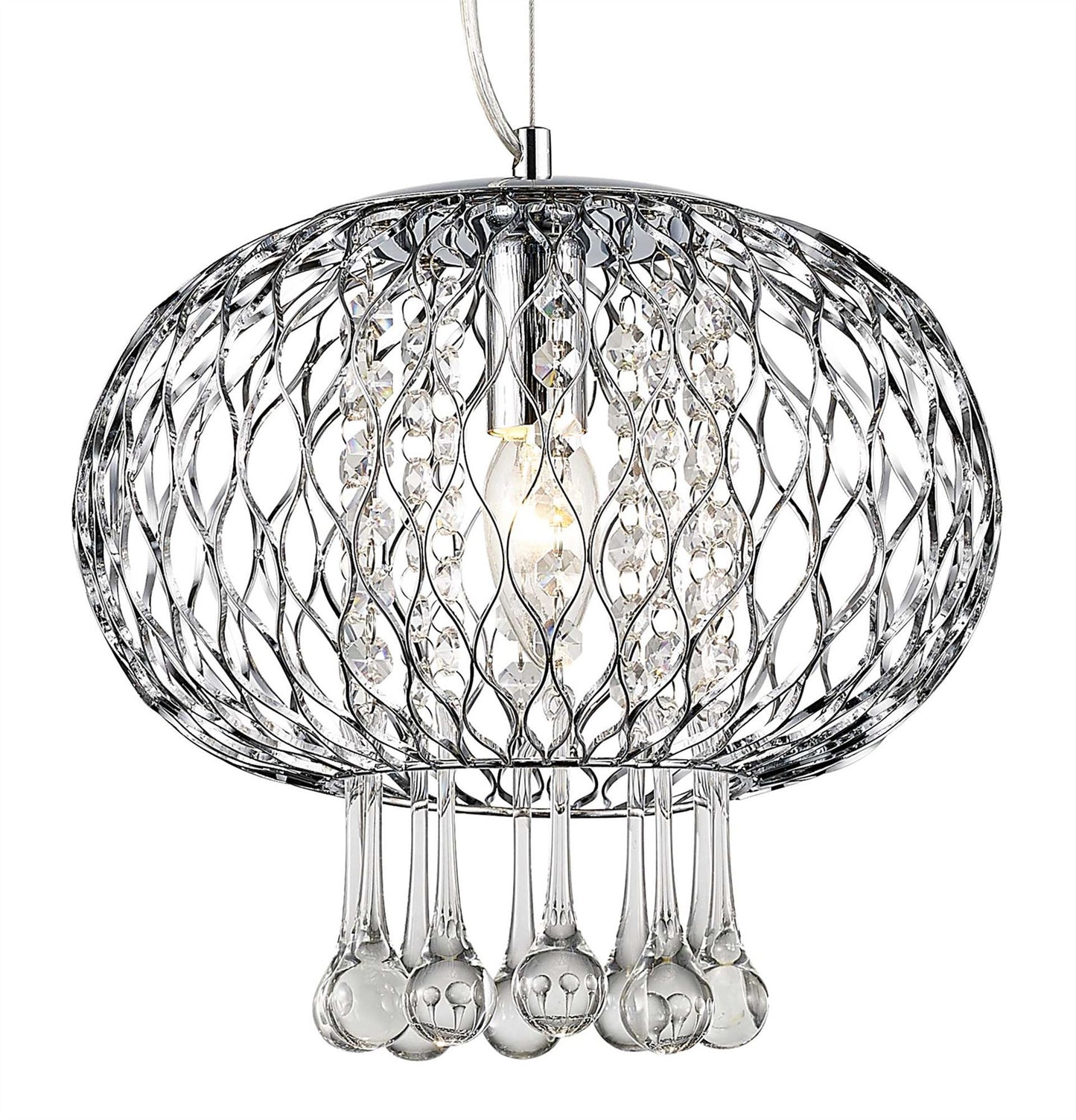 Diyas Chelsie 28cm Medium  1 Light E14 Polished Chrome/Clear Beaded Glass Ceiling Pendant Light Fitting