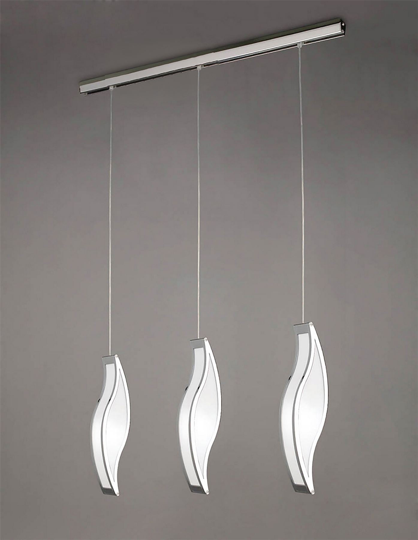 Mantra Sintesys Linear Pendant 3 Drop E27 3 Light E27 Bar, Polished Chrome/White Acrylic, CFL Lamps INCLUDED