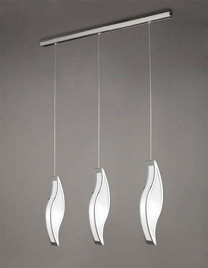 Mantra Sintesys Linear Pendant 3 Drop E27 3 Light E27 Bar, Polished Chrome/White Acrylic, CFL Lamps INCLUDED