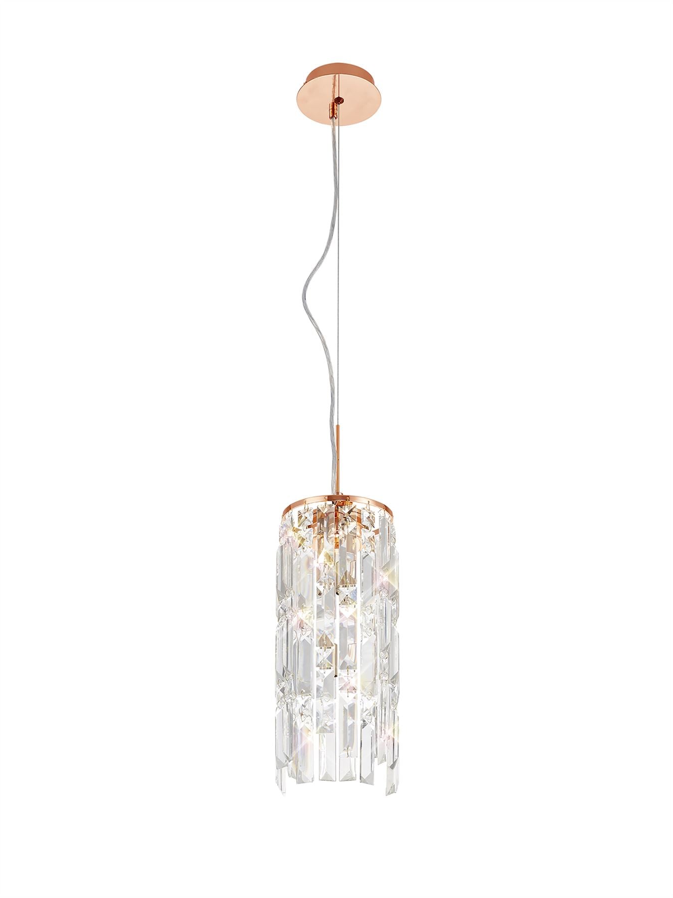 Diyas Maddison 15cm  Cylinder 2 Light G9 Rose Gold/Crystal Ceiling Pendant Light Fitting