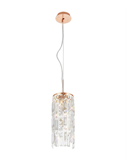 Diyas Maddison 15cm  Cylinder 2 Light G9 Rose Gold/Crystal Ceiling Pendant Light Fitting