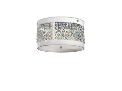 Diyas Celsa 35cm Flush  3 Light E14 Polished Chrome/White Faux Leather/Crystal Ceiling Light Fitting