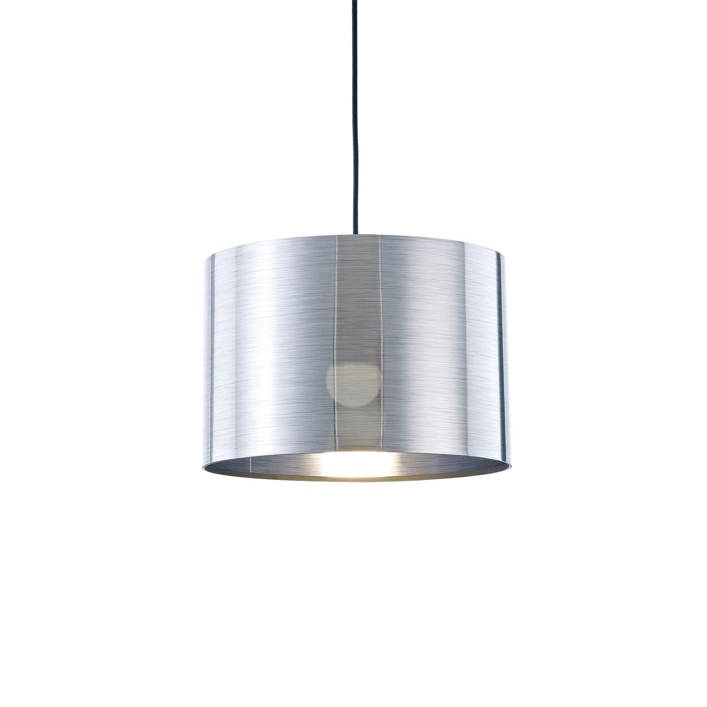 Deco Dako Black Pendant 1 Light E27 with 300 x 200mm Metallic Chrome Finish Cylinder Shade, c/w Ceiling Bracket