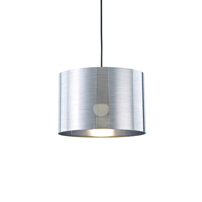 Deco Dako Black Pendant 1 Light E27 with 300 x 200mm Metallic Chrome Finish Cylinder Shade, c/w Ceiling Bracket