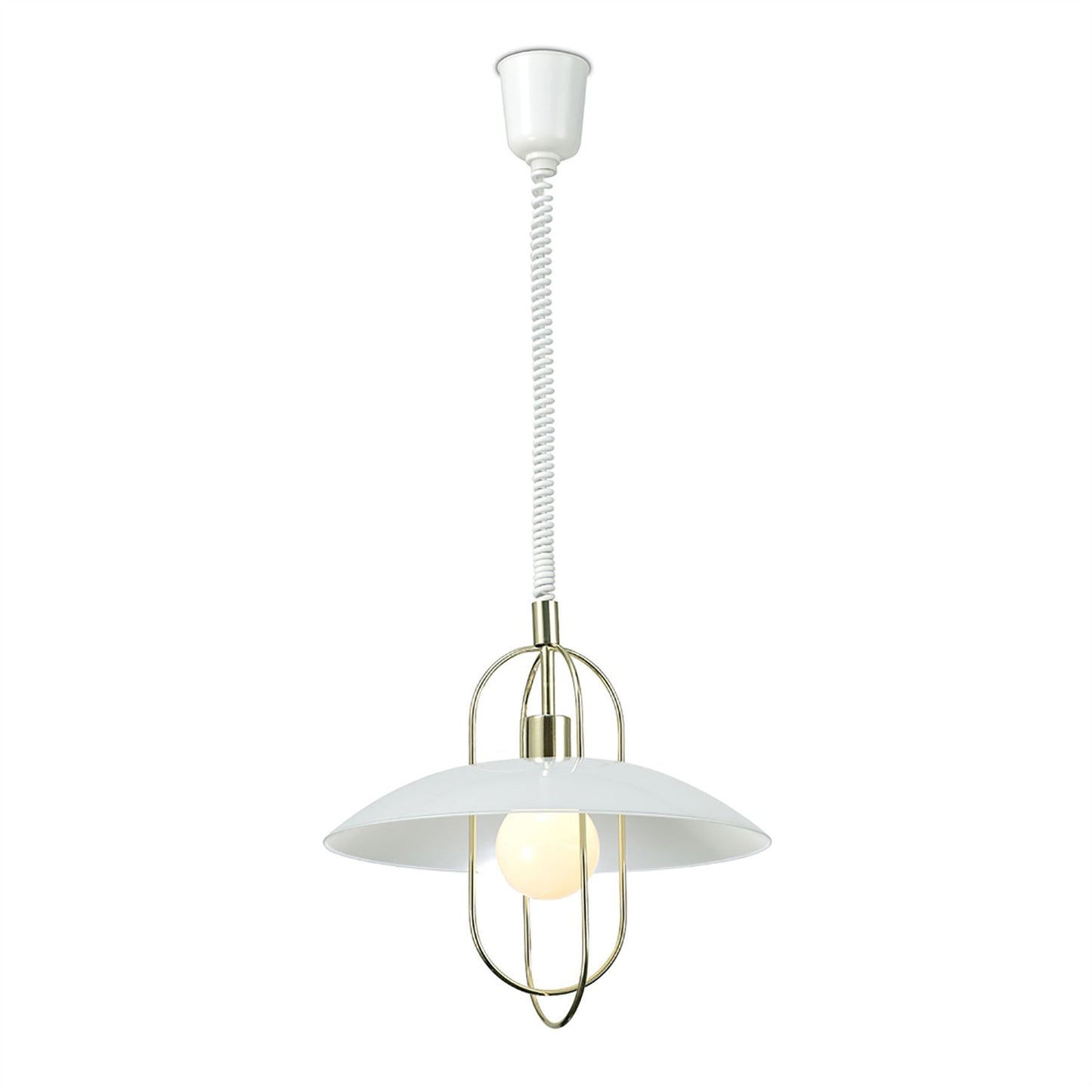 Deco Riva Rise & Fall Pendant 1 Light E27, Polished Brass/Opal White Glass Shade