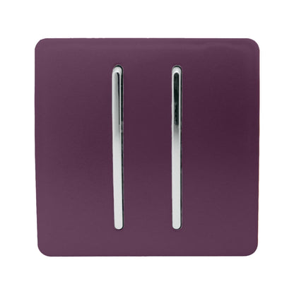 Trendi 2 Gang (2 Way & 3 way Intermediate) 240V Screwless Raised Front Plate Plastic Artistic Modern Glossy 10 Amp Chrome Rocker Double Electrical Wall Light Switch Plum Purple - ART-SS29PL