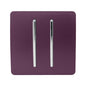 Trendi 2 Gang (2 Way & 3 way Intermediate) 240V Screwless Raised Front Plate Plastic Artistic Modern Glossy 10 Amp Chrome Rocker Double Electrical Wall Light Switch Plum Purple - ART-SS29PL