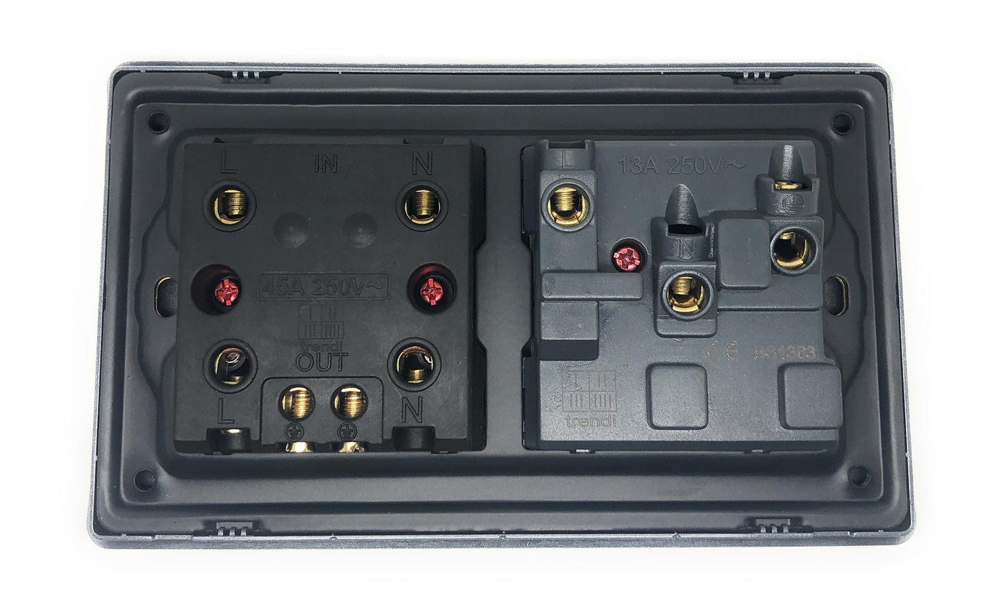 Trendi Artistic Modern 45 A Cooker Switch Inc Plug Socket & Neon Insert Silver