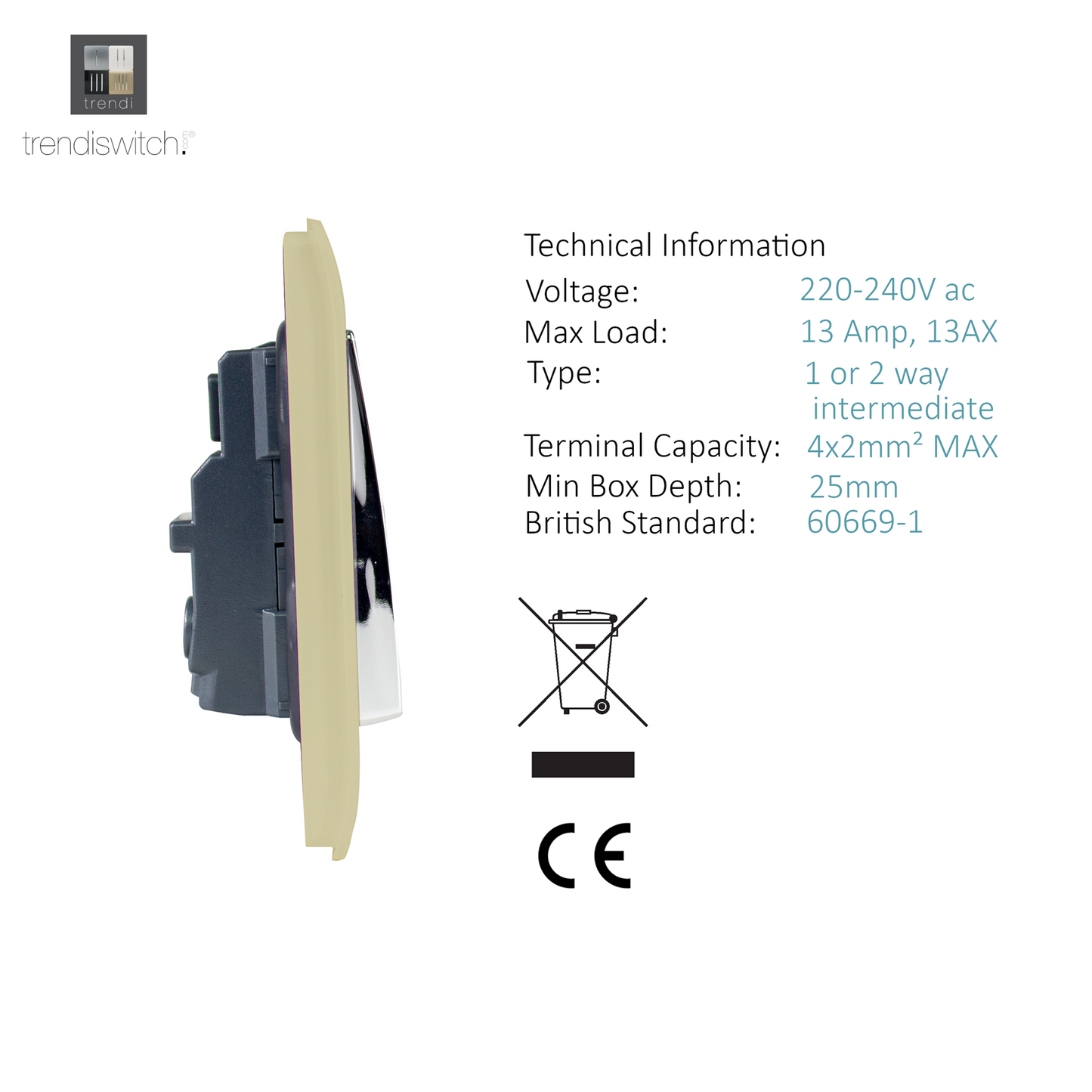 Trendi 2 Gang Artistic Modern Glossy 13 Amp Switched Tactile Plug Socket Champagne Gold (3 Pack)