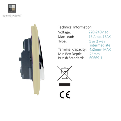 Trendi 2 Gang Artistic Modern Glossy 13 Amp Switched Tactile Plug Socket Champagne Gold (3 Pack)