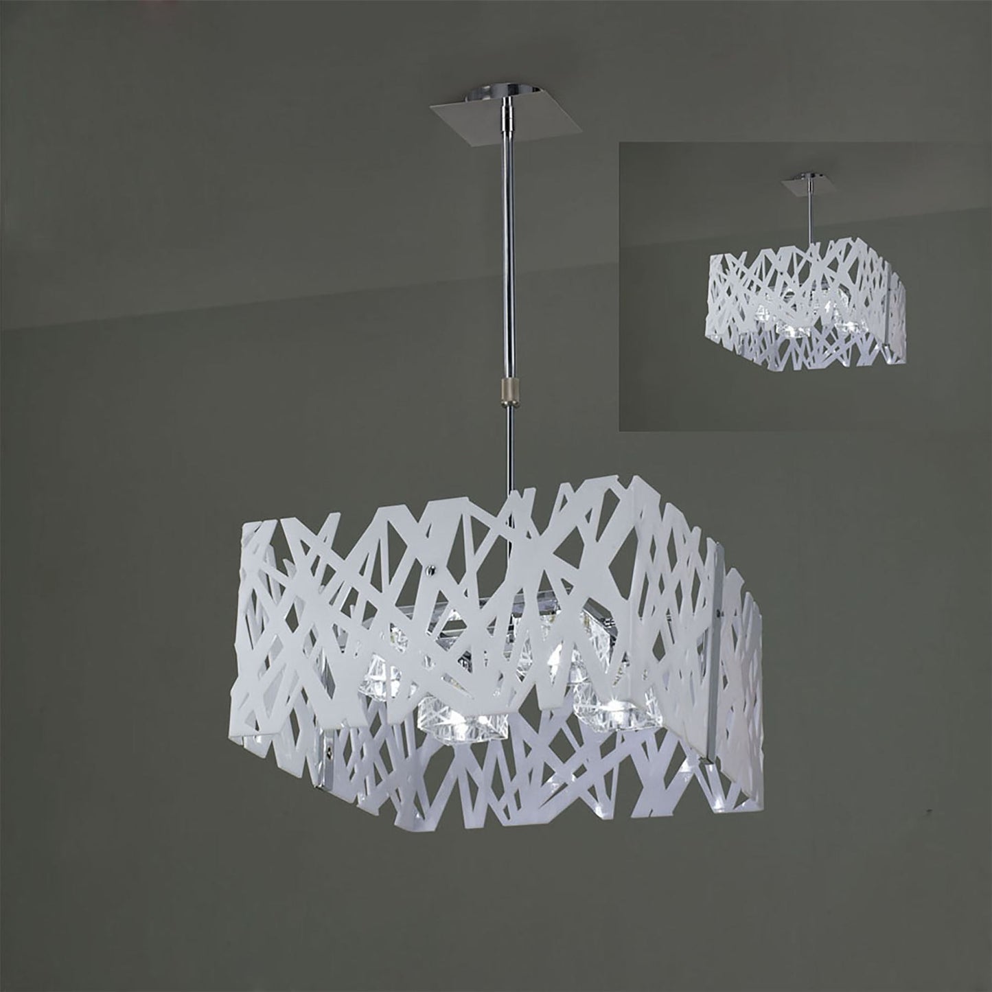 Mantra Tokio Square Telescopic Convertible To Semi Flush 4 Light G9, Gloss White/Polished Chrome