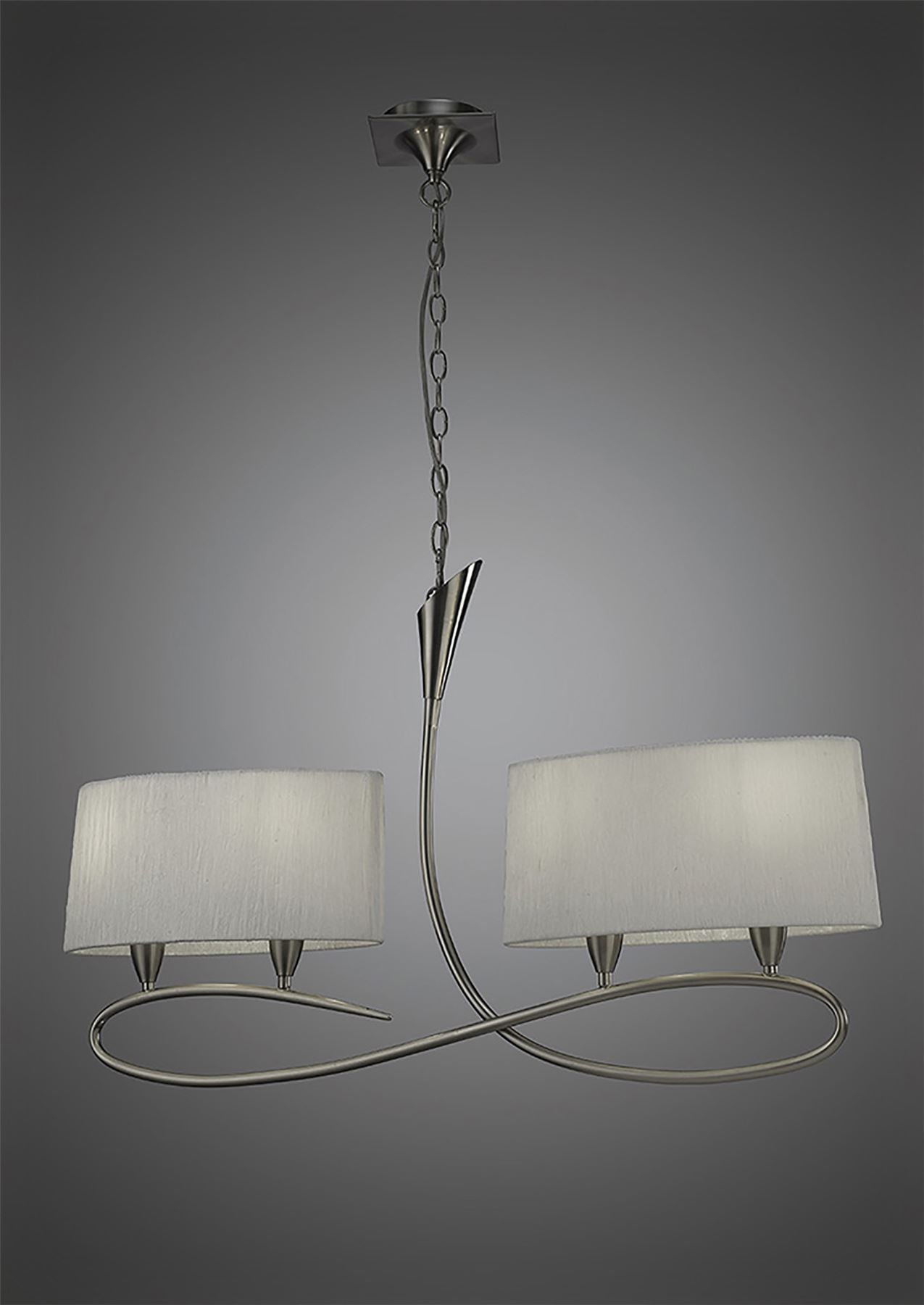 Mantra M3700 Lua Linear Pendant 2 Arm 4 Light E27, Satin Nickel with White Shades