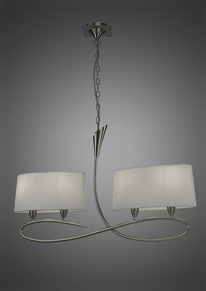 Mantra M3700 Lua Linear Pendant 2 Arm 4 Light E27, Satin Nickel with White Shades