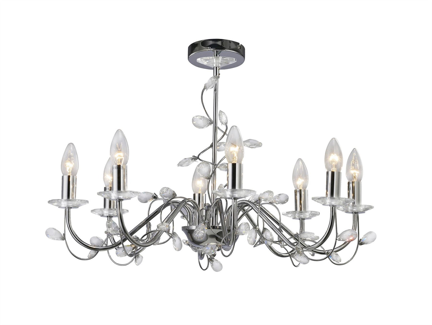 Diyas Willow 64cm  WITHOUT SHADE 8 Light E14 Polished Chrome/Crystal Ceiling Pendant Light Fitting