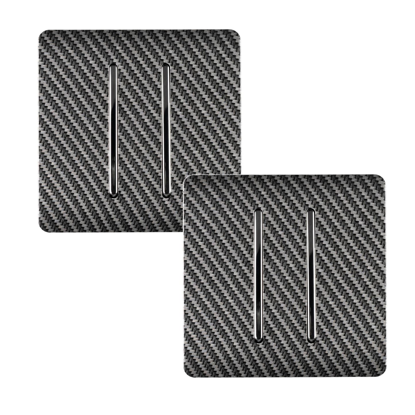 Trendi 2 Gang 2 Way 240V Screwless Artistic Modern Glossy 10 Amp Chrome Rocker Electrical Wall Light Switch in Carbon Fibre (2 pack)