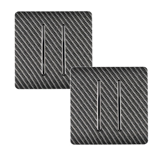 Trendi 2 Gang 2 Way 240V Screwless Artistic Modern Glossy 10 Amp Chrome Rocker Electrical Wall Light Switch in Carbon Fibre (2 pack)