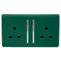 Trendi 2 Gang Raised Artistic Modern Glossy Screwless 13 Amp Single Pole with Chrome Switched UK Standard Electrical Double Wall Plug Socket in Dark Forest Green - ART-SKT213LDG