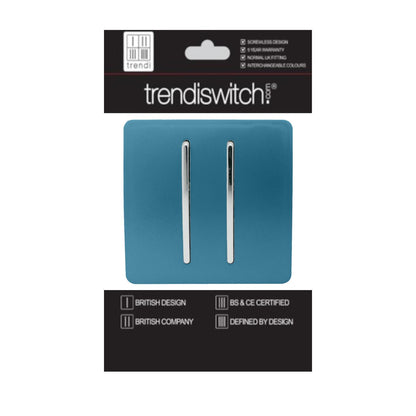 Trendi 2 Gang 2 Way 240V Screwless Artistic Modern Glossy 10 Amp Chrome Rocker Electrical Wall Light Switch in Ocean Blue (2 pack)