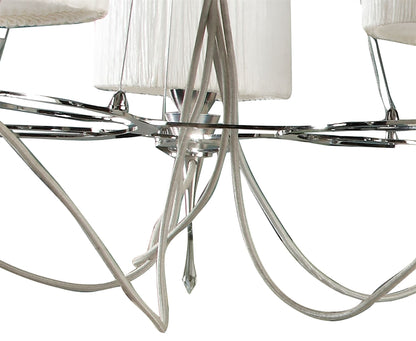Mantra Lucca 70cm Pendant 5 Light E27, Polished Chrome with White Shades & Clear Crystal