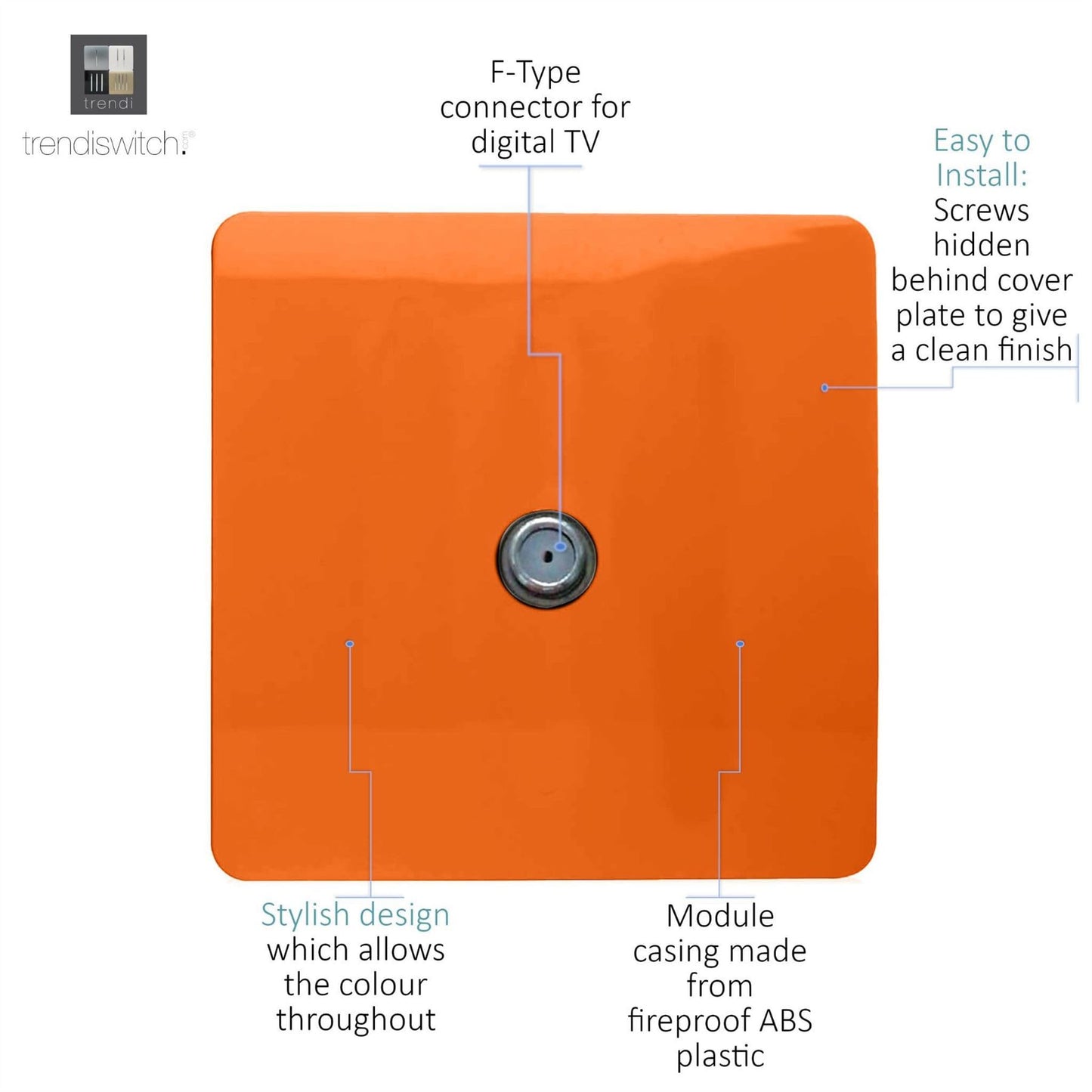 Trendi 1 Gang Artistic Modern Glossy Screwless Television Satellite Socket Orange