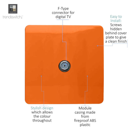 Trendi 1 Gang Artistic Modern Glossy Screwless Television Satellite Socket Orange