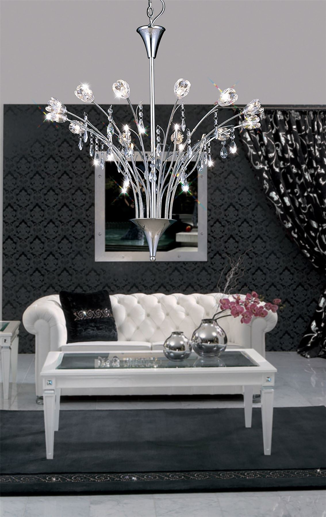 Diyas Bouquet 66cm  18 Light G4 Polished Chrome/Crystal, NOT LED/CFL Compatible Ceiling Pendant Light Fitting